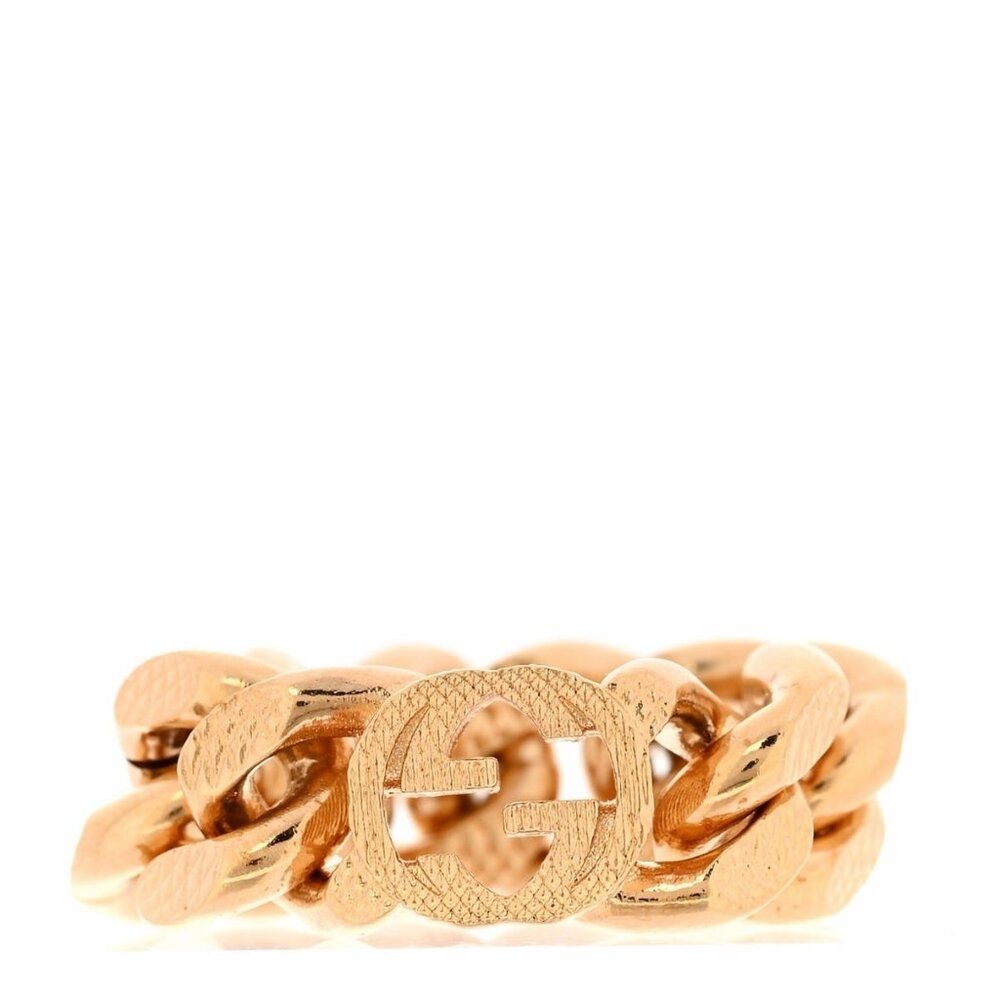 NEW GUCCI Metal Interlocking Interlocking Gourmette Chain Ring Sz M US 7.5 Gold